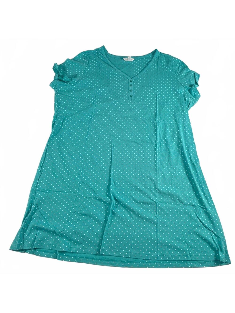Charter Club Women's Teal Cotton Printed Dot Henley Sleepshirt 3XL
